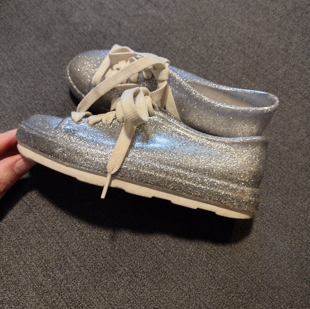 Mel By Melissa Jelly Sneaker Lace Up Silver Glitter